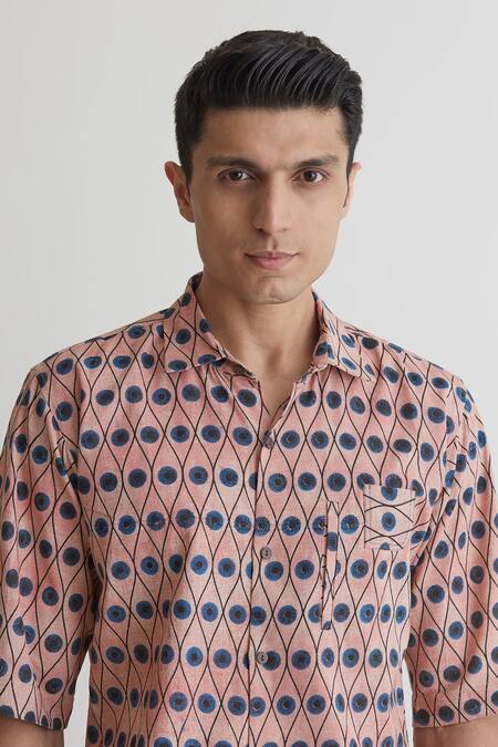 Shop_Artless_Peach Cotton Linen Printed Eyes On You Shirt