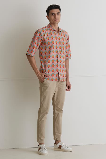 Artless Cotton Linen Printed Shirt 