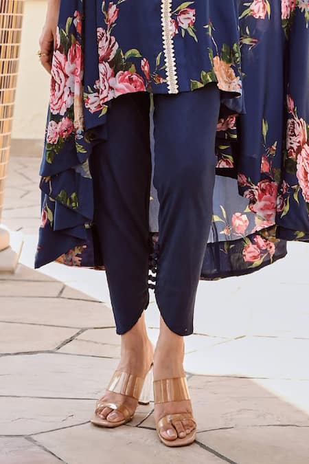 Buy_Palak & Mehak_Blue Cotton, Crepe Gota Patti, Embroidery Mihika Floral Print Top And Pant Set _Online_at_Aza_Fashions