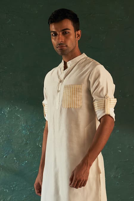 Shop Charkhee White Chanderi, , Satin Kurta With Salwar at Aza Fashions Shop_Charkhee_White Chanderi, , Satin Kurta With Salwar _at_Aza_Fashions