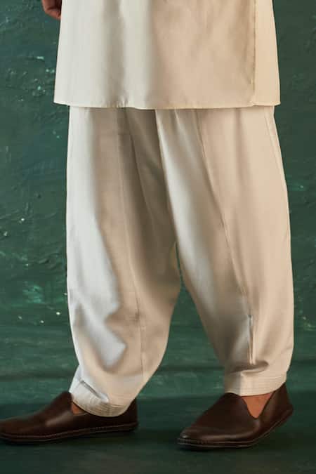 Charkhee White Chanderi, , Satin Kurta With Salwar Online at Aza Fashions Charkhee_White Chanderi, , Satin Kurta With Salwar _Online_at_Aza_Fashions