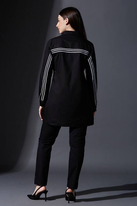 Shop House Of Manaa Black Cotton Piping Collared Placement Striped Shirt With Pant at Aza Fashions Shop_House Of Manaa_Black Cotton Piping Collared Placement Striped Shirt With Pant_at_Aza_Fashions