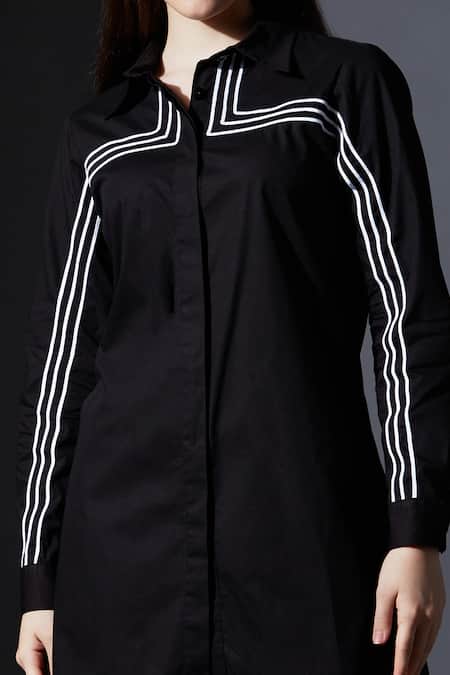 Shop House Of Manaa Black Cotton Piping Collared Placement Striped Shirt With Pant Online at Aza Fashions Shop_House Of Manaa_Black Cotton Piping Collared Placement Striped Shirt With Pant_Online_at_Aza_Fashions
