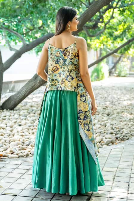 Nikita Vishakha Floral Pattern Asymmetric Blouse With Lehenga 