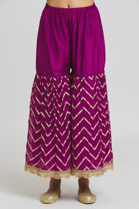 Peenacolada Wine Silk, Organza Sequins, Lace Round Scallop Embroidered Kurta Gharara Set at Aza Fashions Peenacolada_Wine Silk, Organza Sequins, Lace Round Scallop Embroidered Kurta Gharara Set _at_Aza_Fashions