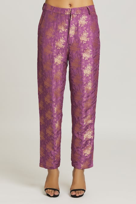 Peenacolada Purple Wool, Silk Woven Brocade Blazer And Pant Set at Aza Fashions Peenacolada_Purple Wool, Silk Woven Brocade Blazer And Pant Set _at_Aza_Fashions
