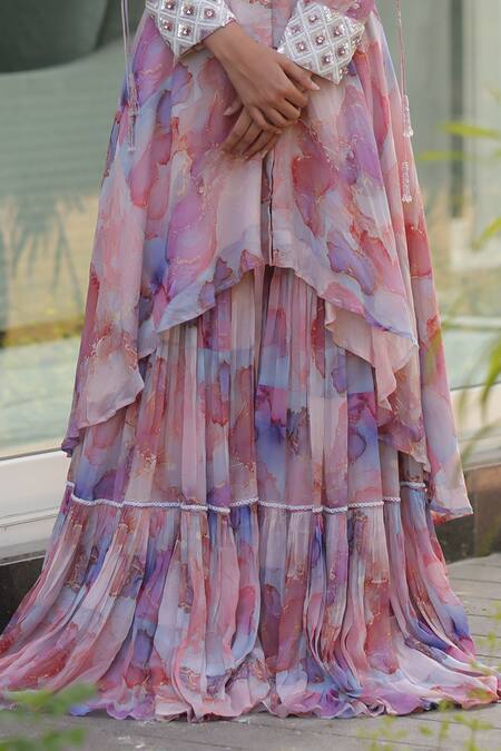 Akanksha Mago_Multi Color Georgette Embroidery Abstract Print High Low Tunic With Gharara _Online_at_Aza_Fashions