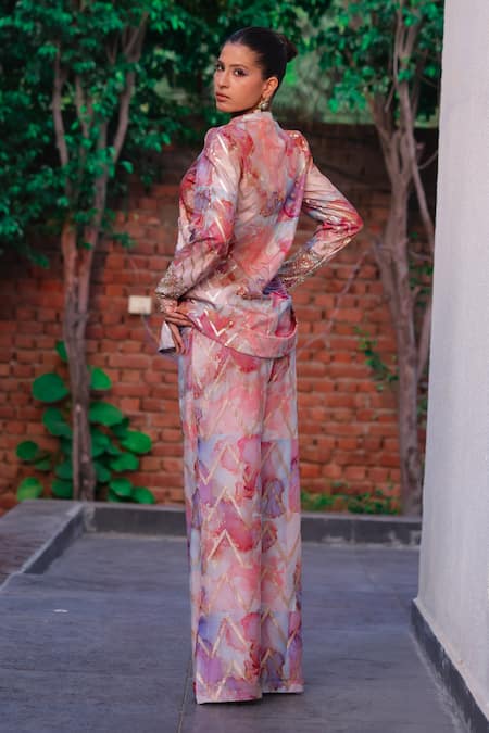 Akanksha Mago Chanderi Silk Abstract Print Top With Pant 