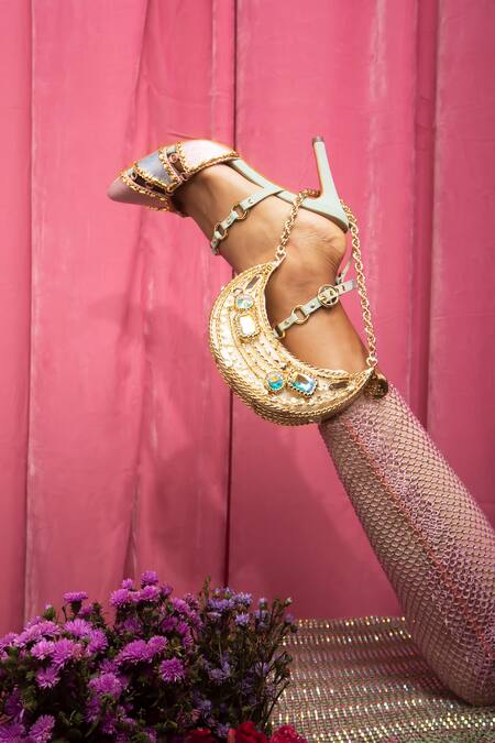 Buy Papa Don't Preach Accessories Gold Crystals Moonshine Embellished Bag Online at Aza Fashions Buy_Papa Don't Preach Accessories_Gold Crystals Moonshine Embellished Bag _Online_at_Aza_Fashions