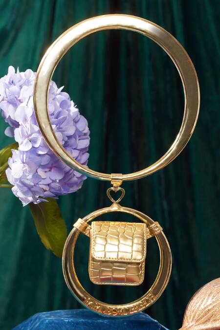 Papa Don't Preach Accessories Gold Double Spidey Faux Leather Hand Bag Online at Aza Fashions Papa Don't Preach Accessories_Gold Double Spidey Faux Leather Hand Bag _Online_at_Aza_Fashions