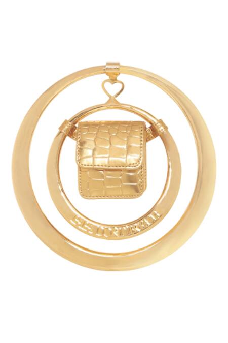 Papa Don't Preach Accessories Gold Double Spidey Faux Leather Hand Bag at Aza Fashions Papa Don't Preach Accessories_Gold Double Spidey Faux Leather Hand Bag _at_Aza_Fashions