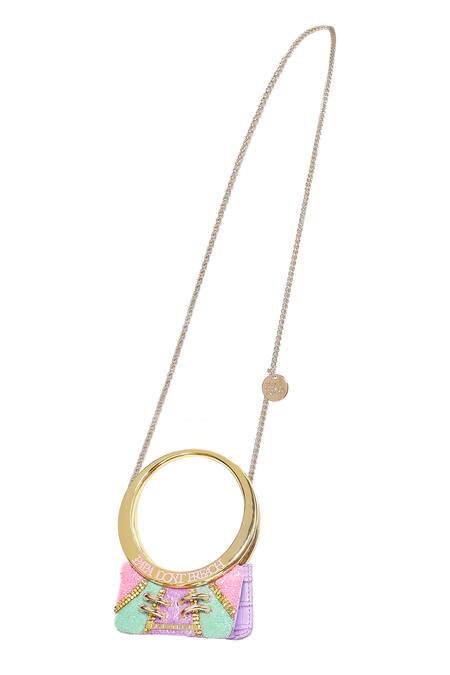 Buy Papa Don't Preach Accessories Pink Embroidery, Metallic Thread Hand Color Block Mini Bag Online at Aza Fashions Buy_Papa Don't Preach Accessories_Pink Embroidery, Metallic Thread Hand Color Block Mini Bag _Online_at_Aza_Fashions