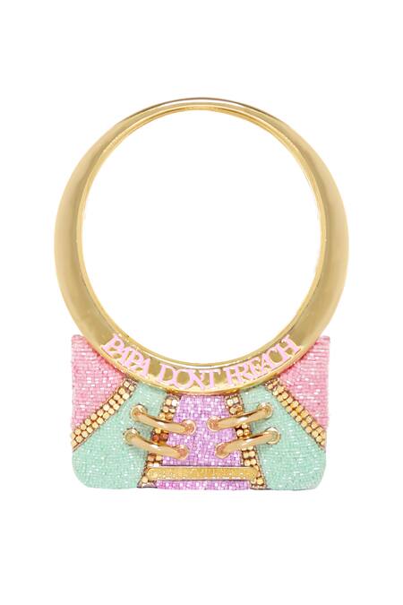 Shop Papa Don't Preach Accessories Pink Embroidery, Metallic Thread Hand Color Block Mini Bag Online at Aza Fashions Shop_Papa Don't Preach Accessories_Pink Embroidery, Metallic Thread Hand Color Block Mini Bag _Online_at_Aza_Fashions