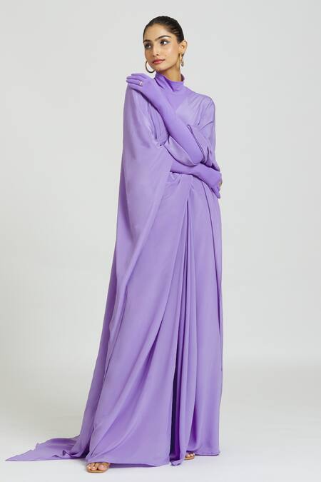 Huemn Purple Silk Plain Cross Drape Pallu Pant Saree Online at Aza Fashions Huemn_Purple Silk Plain Cross Drape Pallu Pant Saree _Online_at_Aza_Fashions