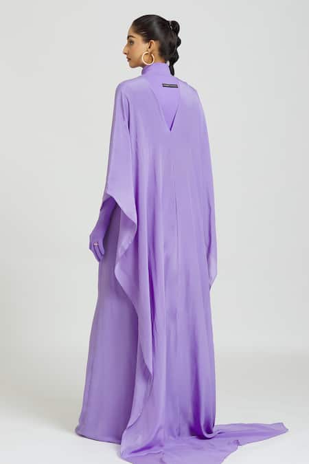 Shop Huemn Purple Silk Plain Cross Drape Pallu Pant Saree at Aza Fashions Shop_Huemn_Purple Silk Plain Cross Drape Pallu Pant Saree _at_Aza_Fashions