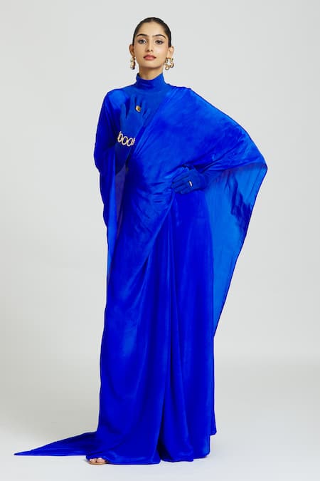 Buy Huemn Blue Silk Plain Dual Pallu Pant Saree Online at Aza Fashions Buy_Huemn_Blue Silk Plain Dual Pallu Pant Saree _Online_at_Aza_Fashions