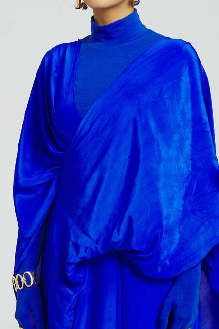 Shop Huemn Blue Silk Plain Dual Pallu Pant Saree Online at Aza Fashions Shop_Huemn_Blue Silk Plain Dual Pallu Pant Saree _Online_at_Aza_Fashions