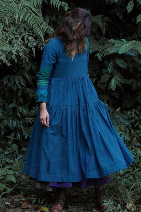 Buy Mantra Blue Handloom Cotton, Maheshwari Patchwork Forest Rivulet Handwoven Tiered Dress Online at Aza Fashions Buy_Mantra_Blue Handloom Cotton, Maheshwari Patchwork Forest Rivulet Handwoven Tiered Dress _Online_at_Aza_Fashions