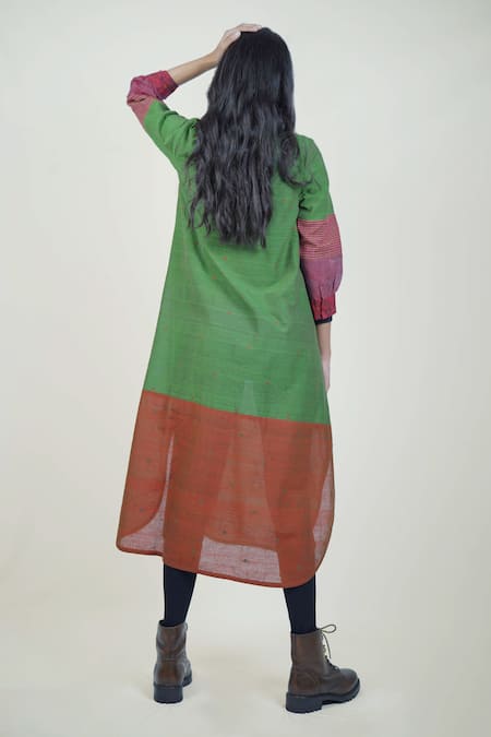 Mantra Patch Work Puff Sleeve Shirt Dress 