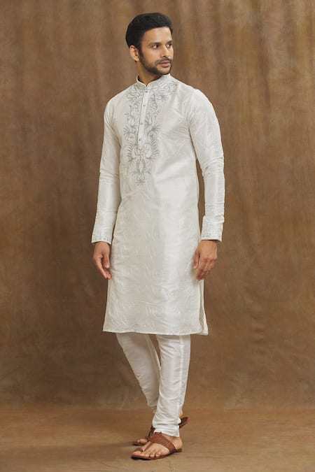 Buy Arihant Rai Sinha Off White Silk Embroidery Thread Kurta With Churidar Online at Aza Fashions Buy_Arihant Rai Sinha_Off White Silk Embroidery Thread Kurta With Churidar_Online_at_Aza_Fashions