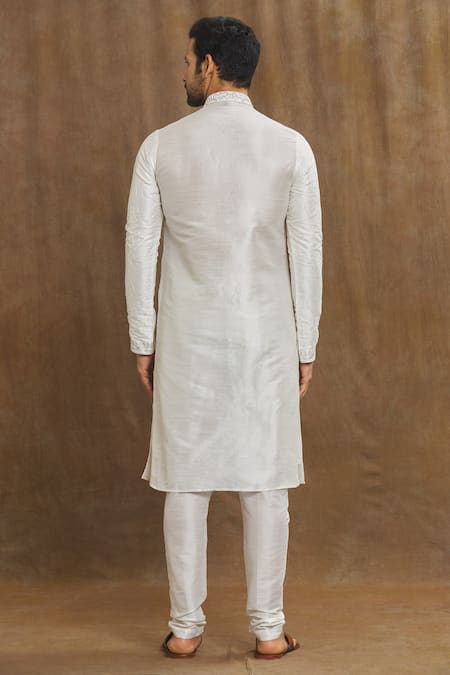 Shop Arihant Rai Sinha Off White Silk Embroidery Thread Kurta With Churidar at Aza Fashions Shop_Arihant Rai Sinha_Off White Silk Embroidery Thread Kurta With Churidar_at_Aza_Fashions