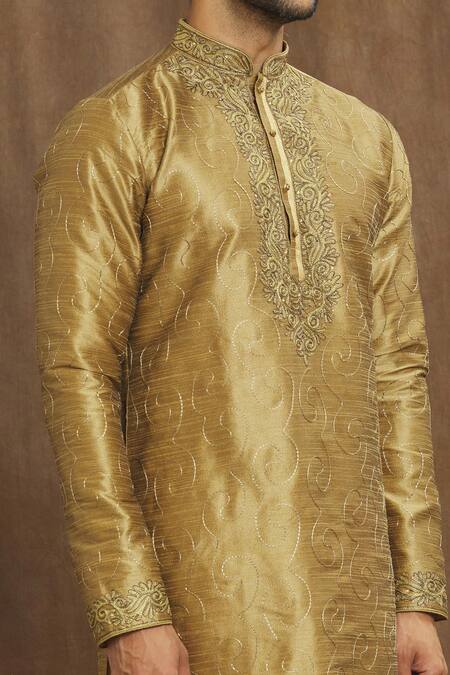 Arihant Rai Sinha_Gold Silk Embroidery Blossom Kurta With Churidar _at_Aza_Fashions