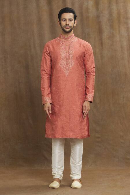 Arihant Rai Sinha_Multi Color Silk Embroidery Threadwork Straight Kurta _Online_at_Aza_Fashions