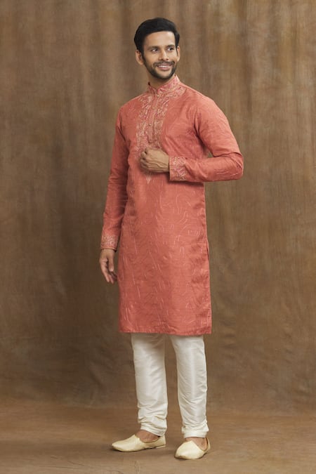 Buy_Arihant Rai Sinha_Multi Color Silk Embroidery Threadwork Straight Kurta _Online_at_Aza_Fashions