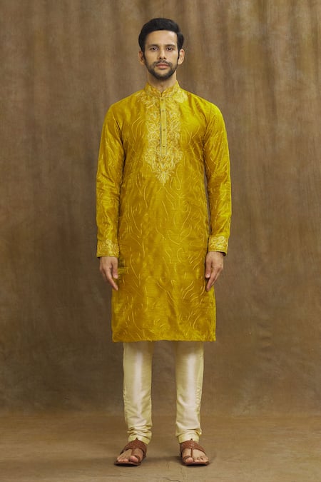 Arihant Rai Sinha_Multi Color Silk Embroidery Threadwork Floral Kurta _Online_at_Aza_Fashions