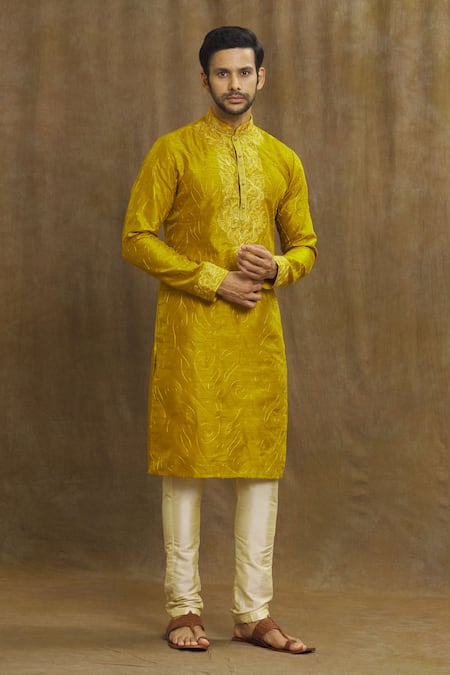 Buy_Arihant Rai Sinha_Multi Color Silk Embroidery Threadwork Floral Kurta _Online_at_Aza_Fashions