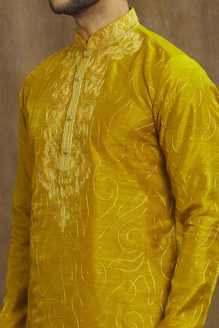 Shop_Arihant Rai Sinha_Multi Color Silk Embroidery Threadwork Floral Kurta _Online_at_Aza_Fashions