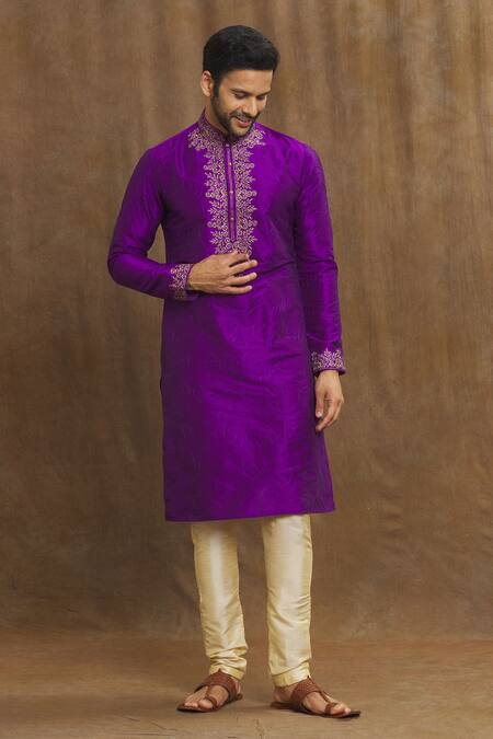 Buy Arihant Rai Sinha Magenta Silk Embroidery Floral Swirl Kurta With Churidar Online at Aza Fashions Buy_Arihant Rai Sinha_Magenta Silk Embroidery Floral Swirl Kurta With Churidar _Online_at_Aza_Fashions