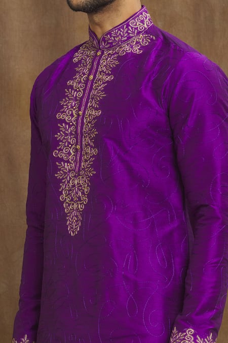 Buy Arihant Rai Sinha Magenta Silk Embroidery Floral Swirl Kurta Online at Aza Fashions Buy_Arihant Rai Sinha_Magenta Silk Embroidery Floral Swirl Kurta _Online_at_Aza_Fashions