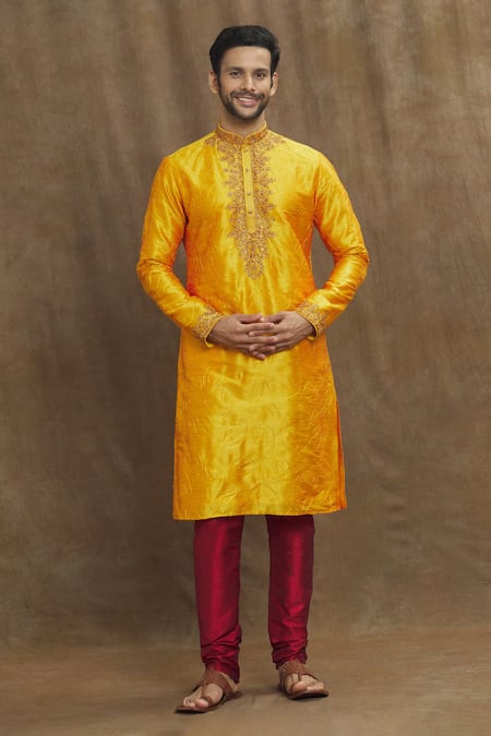 Buy Arihant Rai Sinha Orange Silk Embroidery Paisley Kurta Online at Aza Fashions Buy_Arihant Rai Sinha_Orange Silk Embroidery Paisley Kurta _Online_at_Aza_Fashions