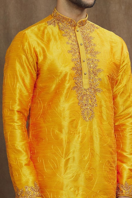 Shop Arihant Rai Sinha Orange Silk Embroidery Paisley Kurta Online at Aza Fashions Shop_Arihant Rai Sinha_Orange Silk Embroidery Paisley Kurta _Online_at_Aza_Fashions