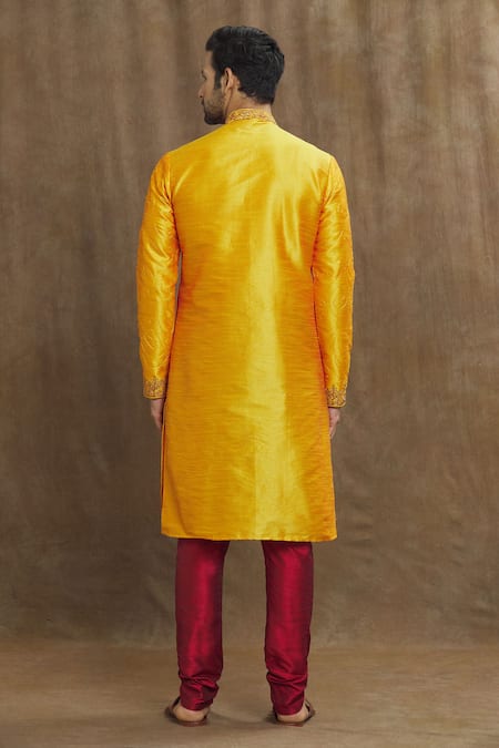 Shop Arihant Rai Sinha Orange Silk Embroidery Paisley Kurta at Aza Fashions Shop_Arihant Rai Sinha_Orange Silk Embroidery Paisley Kurta _at_Aza_Fashions