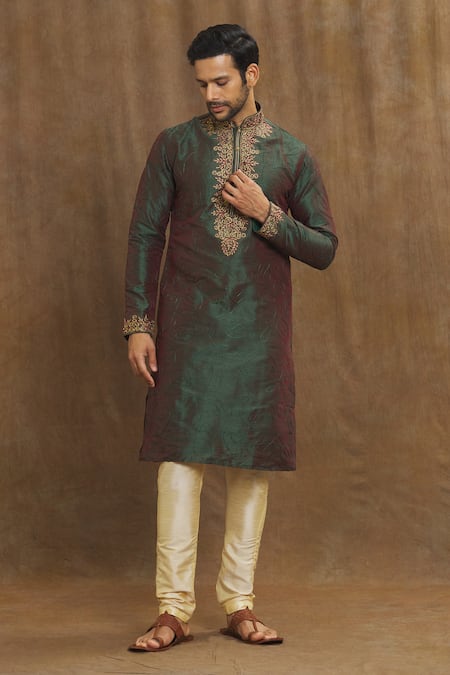 Buy Arihant Rai Sinha Green Silk Embroidery Two Tone Kurta With Churidar Online at Aza Fashions Buy_Arihant Rai Sinha_Green Silk Embroidery Two Tone Kurta With Churidar_Online_at_Aza_Fashions