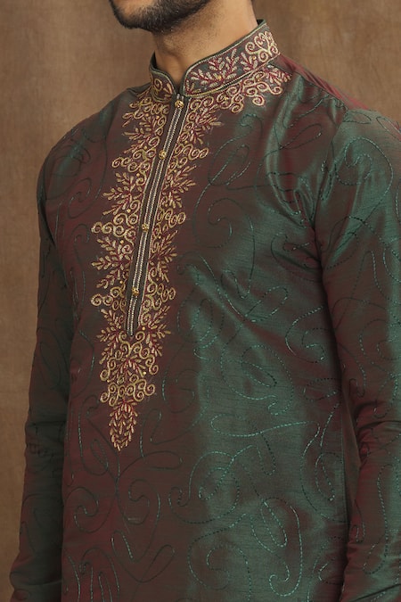 Shop Arihant Rai Sinha Green Silk Embroidery Two Tone Kurta With Churidar Online at Aza Fashions Shop_Arihant Rai Sinha_Green Silk Embroidery Two Tone Kurta With Churidar_Online_at_Aza_Fashions
