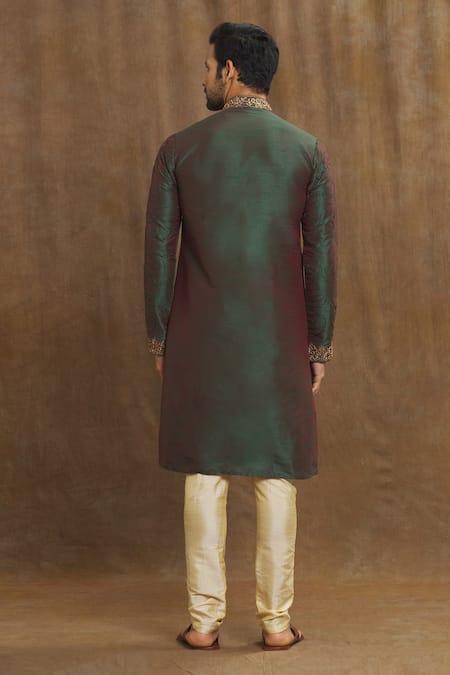 Shop Arihant Rai Sinha Green Silk Embroidery Two Tone Kurta With Churidar at Aza Fashions Shop_Arihant Rai Sinha_Green Silk Embroidery Two Tone Kurta With Churidar_at_Aza_Fashions