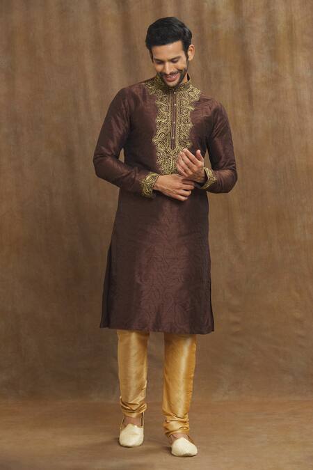 Buy Arihant Rai Sinha Brown Silk, Brocade Embroidery Paisley Swirl Threadwork Kurta Online at Aza Fashions Buy_Arihant Rai Sinha_Brown Silk, Brocade Embroidery Paisley Swirl Threadwork Kurta _Online_at_Aza_Fashions