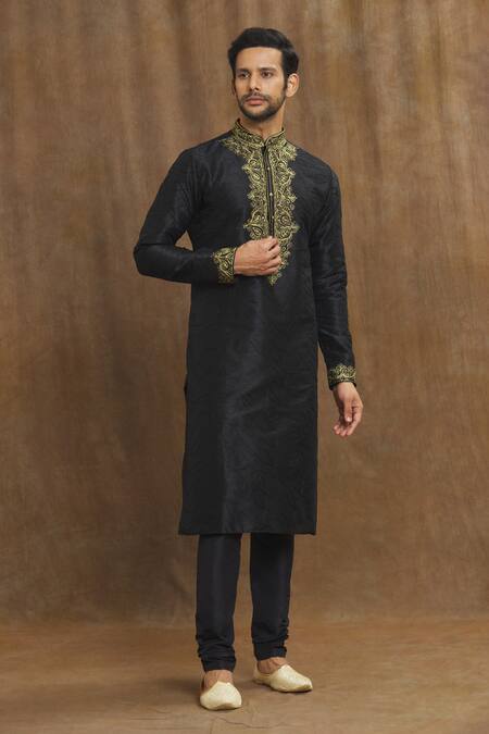 Buy Arihant Rai Sinha Black Silk Embroidery Swirl Threadwork Kurta Online at Aza Fashions Buy_Arihant Rai Sinha_Black Silk Embroidery Swirl Threadwork Kurta _Online_at_Aza_Fashions