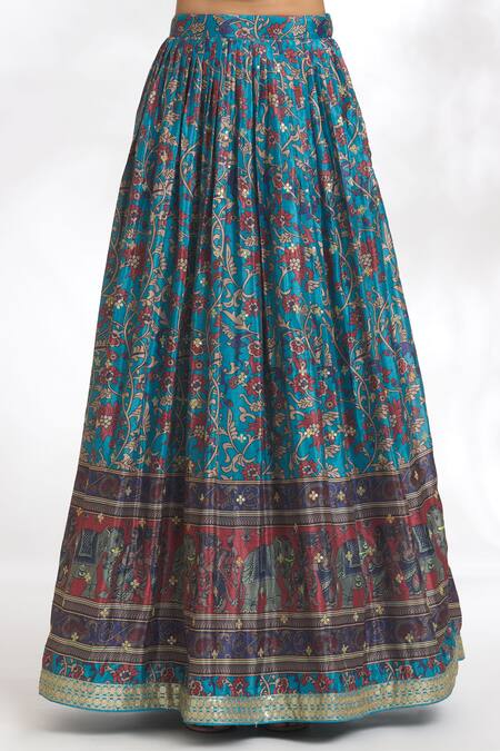 Samyukta Singhania Blue Net, Chiffon Embroidery, Sequins Square Neck Blouse Lehenga Set at Aza Fashions Samyukta Singhania_Blue Net, Chiffon Embroidery, Sequins Square Neck Blouse Lehenga Set_at_Aza_Fashions