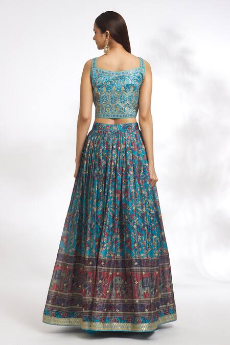Shop Samyukta Singhania Blue Net, Chiffon Embroidery, Sequins Square Neck Blouse Lehenga Set at Aza Fashions Shop_Samyukta Singhania_Blue Net, Chiffon Embroidery, Sequins Square Neck Blouse Lehenga Set_at_Aza_Fashions