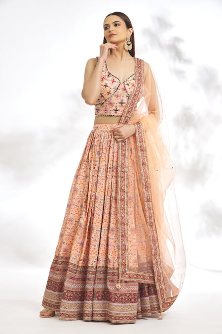 PAC FASHION CLOTHING Abstract & Floral Print Blouse Lehenga Set 