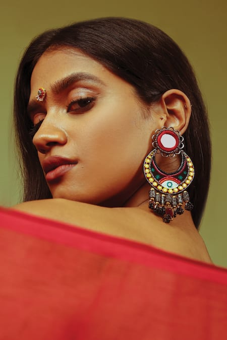 Chandbali Oxidized Stone Jhumka Earrings, Long Black Polish Indian Ethnic  Earrings, Indian Earring, Valentine Gifts / Heavy Weight /150gms - Etsy