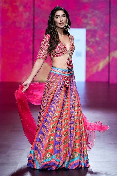 Swati Vijaivargie Multi Color Blouse And Skirt Bemberg Modal Panelled Bridal Lehenga Set at Aza Fashions Swati Vijaivargie_Multi Color Blouse And Skirt Bemberg Modal Panelled Bridal Lehenga Set _at_Aza_Fashions