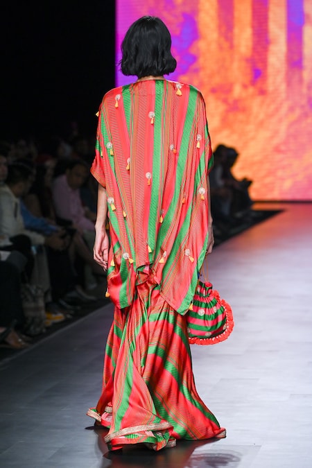 Shop_Swati Vijaivargie_Multi Color Satin, Bamboo Embroidery, Floral Asymmetric Top And Sharara Set _at_Aza_Fashions