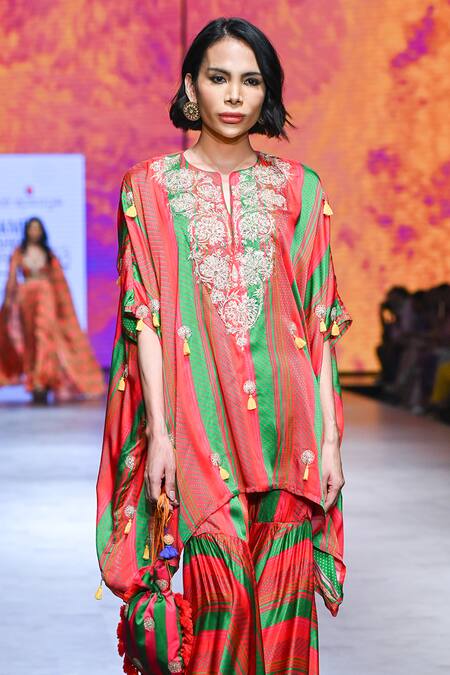 Buy Swati Vijaivargie Multi Color Satin, Bamboo Embroidery, Floral Asymmetric Top And Sharara Set Online at Aza Fashions Buy_Swati Vijaivargie_Multi Color Satin, Bamboo Embroidery, Floral Asymmetric Top And Sharara Set _Online_at_Aza_Fashions