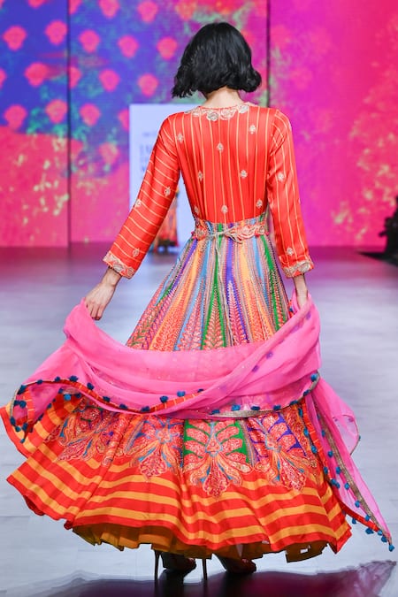 Shop_Swati Vijaivargie_Multi Color , Organza Printed And Embroidered Anarkali With Dupatta _at_Aza_Fashions