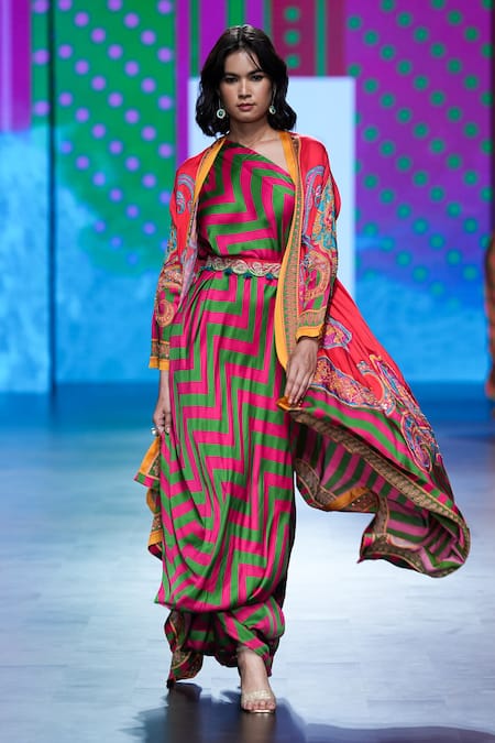 Buy Swati Vijaivargie Emerald Green Bemberg Modal Satin Printed And Embroidered Chevron Dress & Set Online at Aza Fashions Buy_Swati Vijaivargie_Emerald Green Bemberg Modal Satin Printed And Embroidered Chevron Dress & Set _Online_at_Aza_Fashions